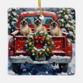 Siamese Cat Christmas Red Truck Holiday Keramikornament (Vorderseite)