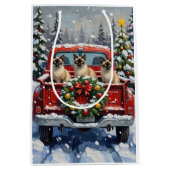 Siamese Cat Christmas Red Truck Holiday Mittlere Geschenktüte (Vorderseite)