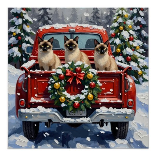 Siamese Cat Christmas Red Truck Holiday Poster (Vorderseite)