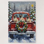 Siamese Cat Christmas Red Truck Holiday Puzzle (Vertikal)