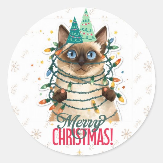 Siamese cat christmas runder aufkleber (Vorderseite)