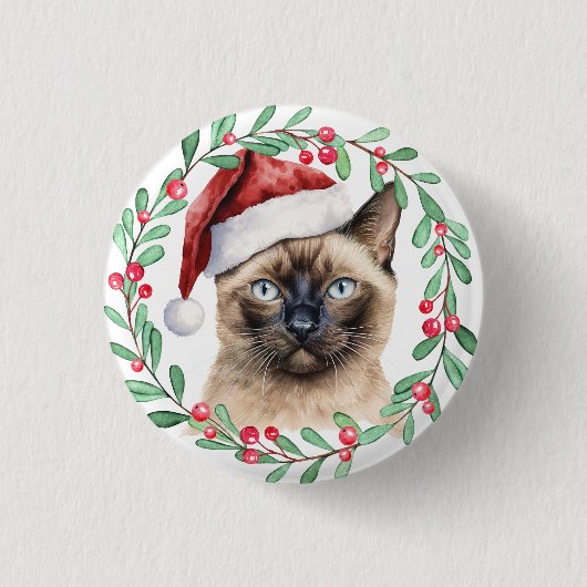Siamese Cat Christmas Thema für Cat Lover Button (Vorderseite)