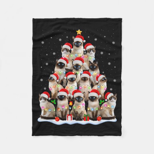 Siamese Cat Christmas Tree Lights Xmas Catmas Cat Fleecedecke (Vorderseite)