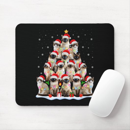 Siamese Cat Christmas Tree Lights Xmas Catmas Cat Mousepad (Mit Mouse)