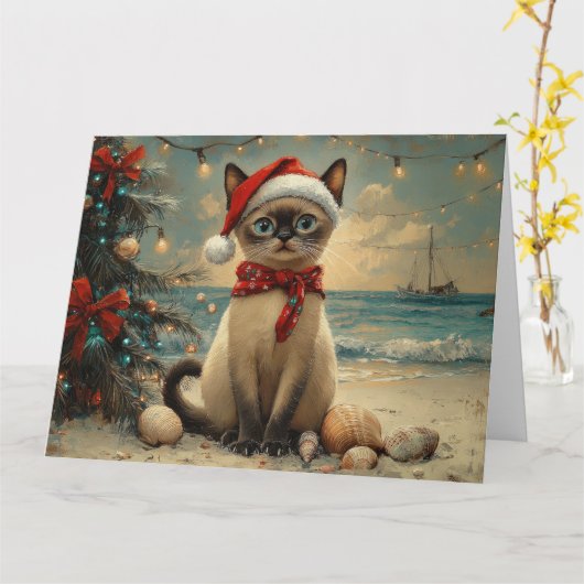 Siamese Cat Christmas Vintag Beach Karte (Gelbe Blume)