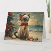 Siamese Cat Christmas Vintag Beach Karte (Vorderseite)