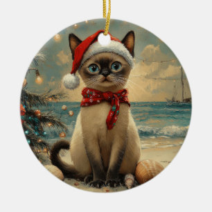 Siamese Cat Christmas Vintag Beach Keramik Ornament