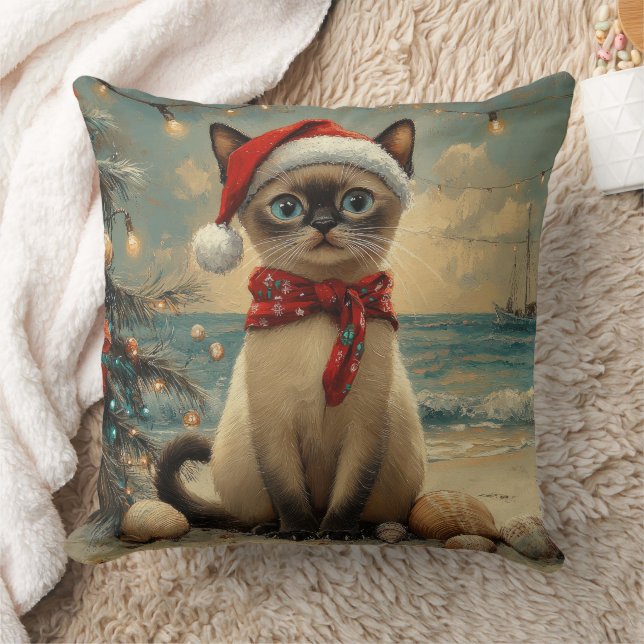 Siamese Cat Christmas Vintag Beach Kissen (Decke)