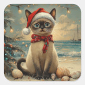 Siamese Cat Christmas Vintag Beach Quadratischer Aufkleber (Vorderseite)