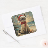 Siamese Cat Christmas Vintag Beach Quadratischer Aufkleber (Umschlag)
