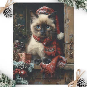Siamese Cat Christmas Vintag Decoupage Seidenpapier