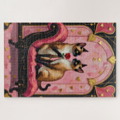 Siamese Cat Couple Art Deco Valentine's Day Puzzle (Horizontal)