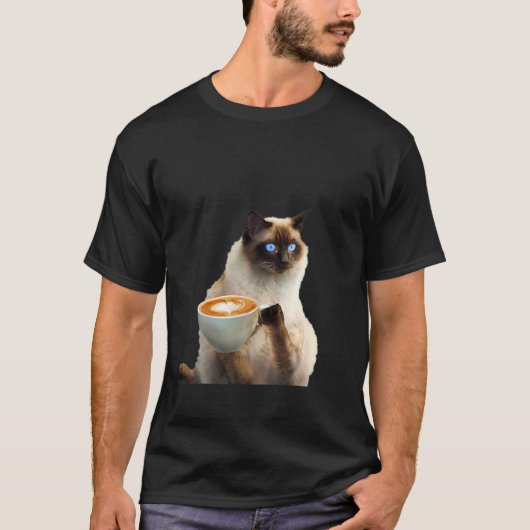 Siamese Cat Drink Kaffee T-Shirt (Vorderseite)