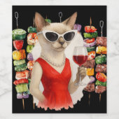 Siamese Cat Drinking Wine at Barbecue Party Weinetikett (Einzelnes Label)