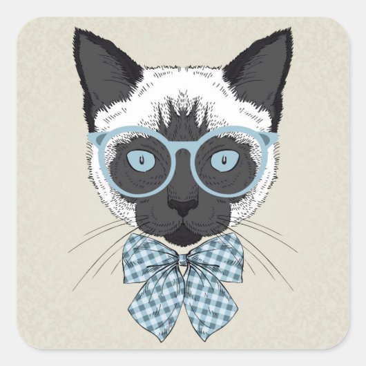 Siamese Cat Fashion Smart Quadratischer Aufkleber (Vorderseite)