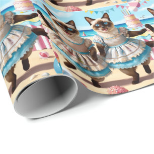 Siamese Cat feiert Geburtstagsparty Geschenkpapier