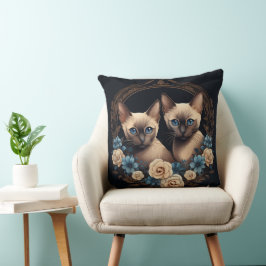 Siamese Cat Floral Design Kissen