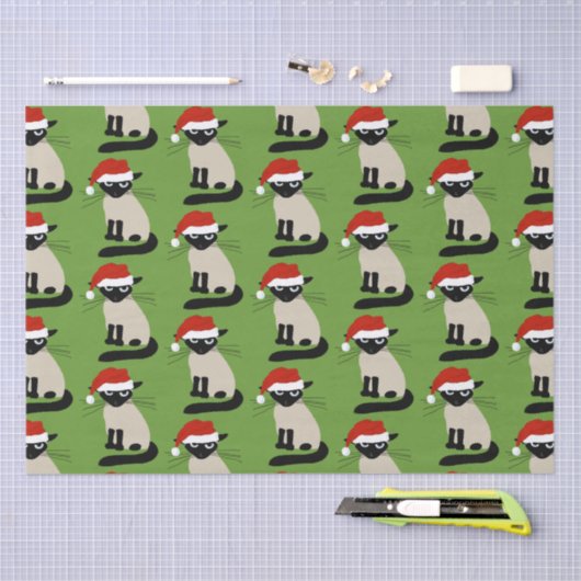 Siamese Cat Funny Santa Kitty Weihnachten Seidenpapier (Handwerk)