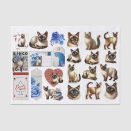 Siamese Cat Fussy Cuts with Coordinating Ephemera Seidenpapier