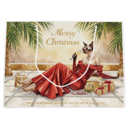 Siamese Cat Glam Christmas Sipping Champagne Große Geschenktüte