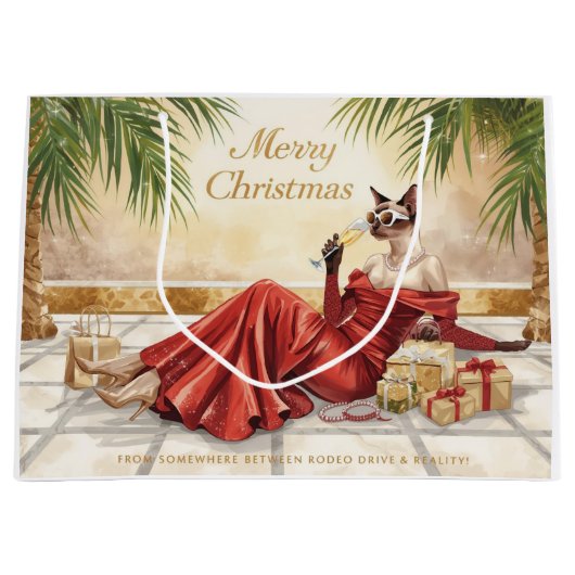 Siamese Cat Glam Christmas  Sipping Champagne  Große Geschenktüte (Vorderseite)