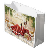 Siamese Cat Glam Christmas  Sipping Champagne  Große Geschenktüte (Vorderseite Schrägansicht)