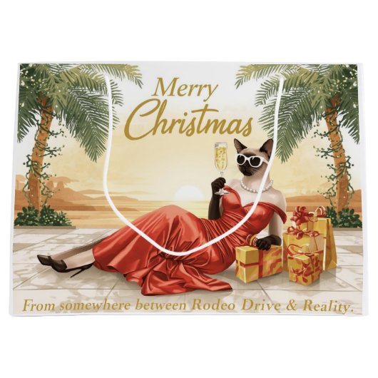 Siamese Cat Glam Christmas Sipping Champagne Große Geschenktüte (Vorderseite)