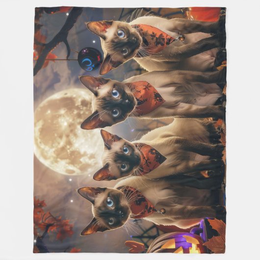 Siamese Cat Halloween Spooky Fleecedecke (Vorderseite)