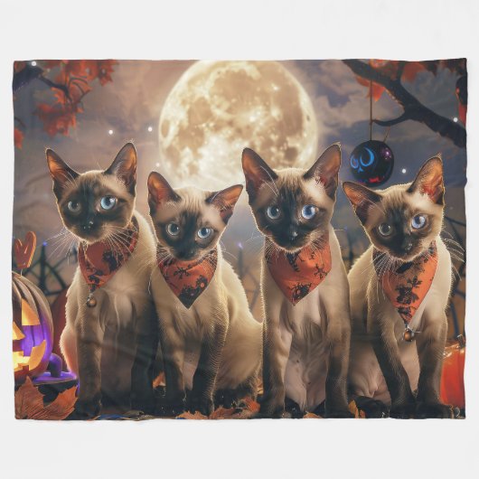 Siamese Cat Halloween Spooky Fleecedecke (Vorderseite (Horizontal))