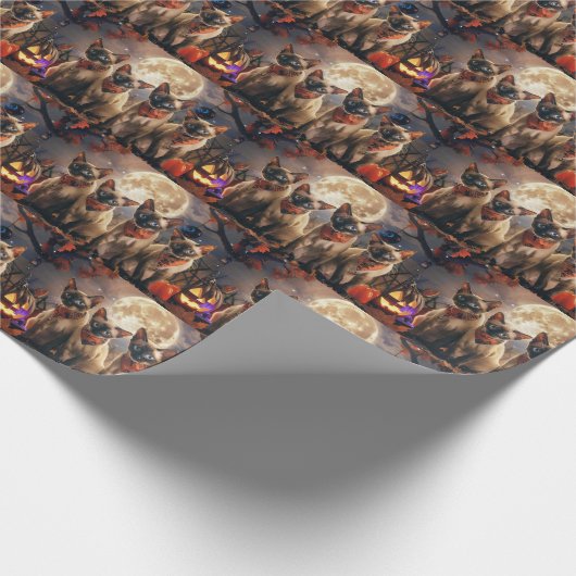 Siamese Cat Halloween Spooky Geschenkpapier (Ecke)