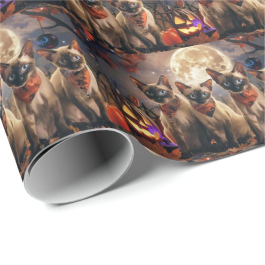 Siamese Cat Halloween Spooky Geschenkpapier (Rolleneckpunkt)