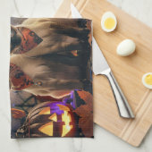 Siamese Cat Halloween Spooky Geschirrtuch (Viertel Falte)