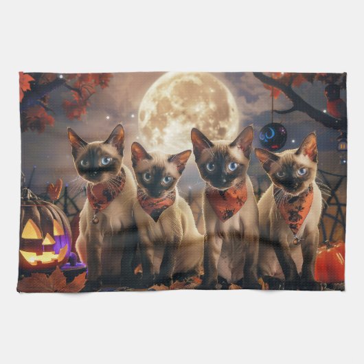 Siamese Cat Halloween Spooky Geschirrtuch (Horizontal)