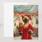 Siamese Cat hält Weihnachtsgeschenke ab Feiertagskarte (Vorne/Hinten)