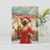 Siamese Cat hält Weihnachtsgeschenke ab Feiertagskarte (Stehend Vorderseite)