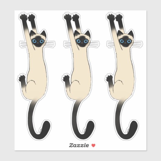 Siamese Cat hanging on | Funny Cat Stickers Aufkleber (Blatt)