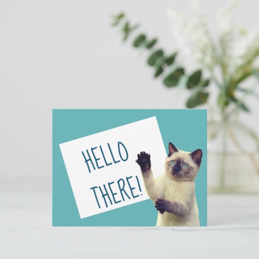 Siamese Cat Hello There Custom Message Postkarte (Stehend Vorderseite)