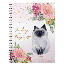 Siamese Cat Illustration Blume Girl Daily Diary Notizblock
