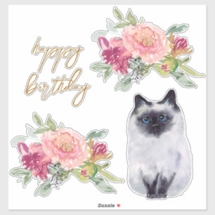 Siamese Cat Illustration Happy Birthday Girl Party Aufkleber