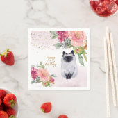 Siamese Cat Illustration Happy Birthday Girl Party Serviette (Beispiel)