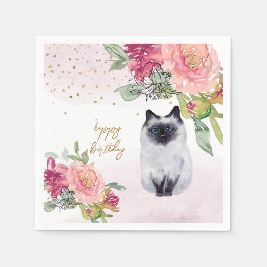 Siamese Cat Illustration Happy Birthday Girl Party Serviette (Vorderseite)