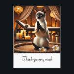 Siamese Cat im Wellness-Center Vielen Dank Postkarte<br><div class="desc">"Herzlichen Dank mit dieser bezaubernden Postkarte mit einer ruhigen siamesischen Katze,  die einen luxuriösen Wellness-Center genießt. Seine sanfte,  raffinierte Präsenz und sein skurriles Ambiente machen es zu einem perfekten Ort,  um im Stil "danke" zu sagen."</div>