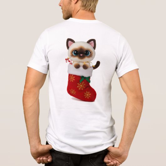 Siamese Cat in Christmas Stocking with Lights Tri-Blend Shirt (Rückseite)