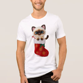 Siamese Cat in Christmas Stocking with Lights Tri-Blend Shirt