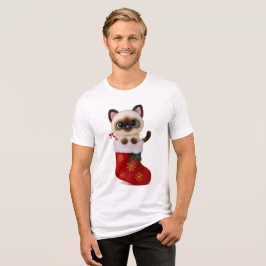 Siamese Cat in Christmas Stocking with Lights Tri-Blend Shirt (Vorderseite voll)