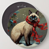 Siamese Cat in Schnee Weihnachten Button (Vorne & Hinten)