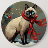 Siamese Cat in Schnee Weihnachten Button (Vorderseite)