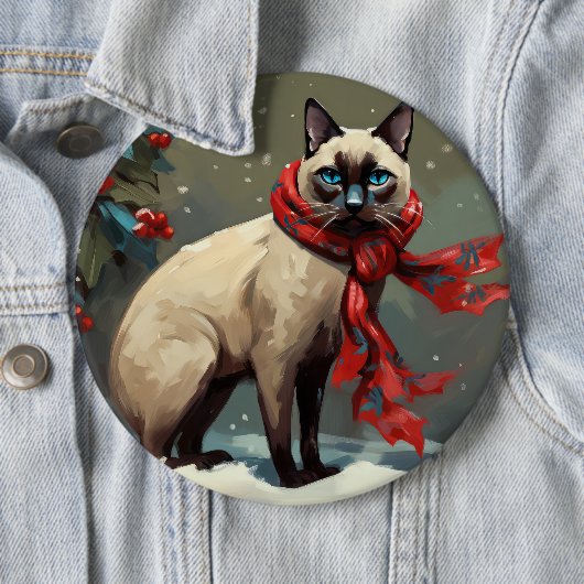 Siamese Cat in Schnee Weihnachten Button (Beispiel)