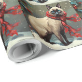 Siamese Cat in Schnee Weihnachten Geschenkpapier (Rolleneckpunkt)