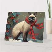 Siamese Cat in Schnee Weihnachten Karte (Vorderseite)